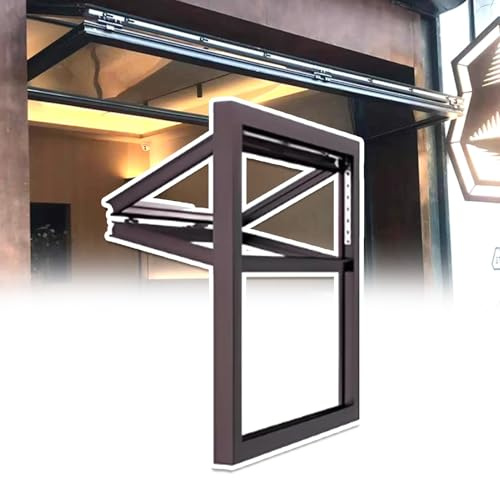 AYHARYLH Ventana Plegable para Concesiones con Vidrio y Cerradura, Ventanas Corredizas Pequeñas de Aluminio con Elevación Vertical, para Puestos de Venta(Brown,WxH: 40x50in/102x127cm)