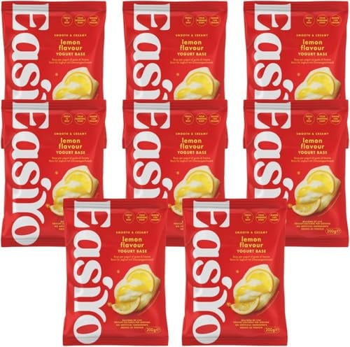EasiYo Yogurt al Gusto Limone Confezione da 8 | Ogni Busta Preparara 1kg | Fresco e Agrumato | Yogurt Fatto in Casa | Senza Glutine e Vegetariano