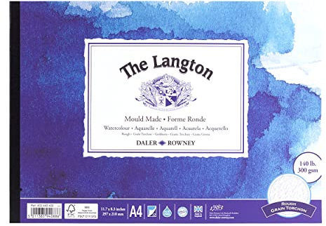Daler-Rowney The Langton Rough - Bloc de papel para acuarela (A4, 300 g/m²), 1 lado, sin ácidos, 12 hojas blancas naturales, ideal para artistas profesionales