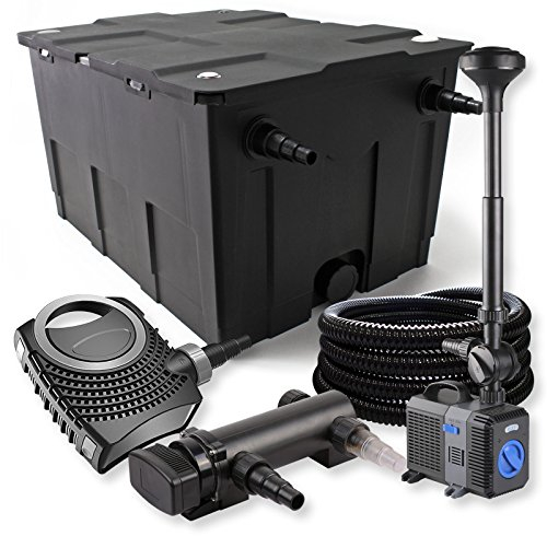 SunSun Komplettset: CBF-550 Teichfilter bis 60000 L Teichfilteranlage, CTF-8000 Teichpumpe 8000l/h 70W, CUV-318 Teichklärer 18W, 25m Teichschlauch 25 mm, CTP-2803 Springbrunnen 3000l/h 10W