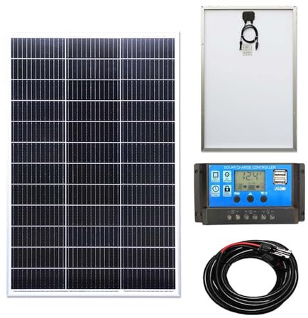LOWENERGIE 150W Mono Solar Panel Battery Charging Kit with Charger Controller for Caravans, Motorhomes, Boats & Any Flat Surface. K1