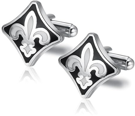 BOBIJOO JEWELRY - Boutons de Manchette Fleur de Lys Argenté Email Blanc Noir Templier Royaliste Patriote