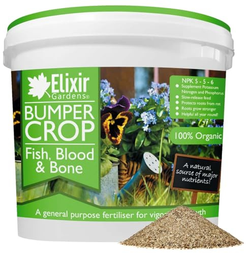 Elixir Gardens Bumper Crop Blood Fish Bone Fertiliser | Various quantities available from 500g to 25kg | 2.5kg, Re-Sealable Tub | Treats over 35sqm