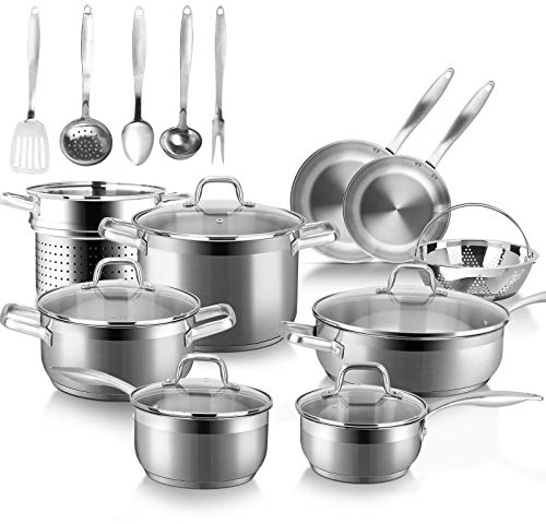 Duxtop SSIB Stainless Steel Induction Cookware Set, Impact-Bonded Technology (19 Pieces)
