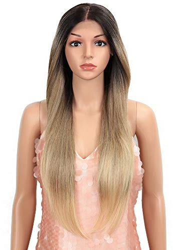 Style Icon Perücke Damen Perücke Ombre Braun13x4 Lace Front Wigs 71 cm glatt Kunsthaar Perücken synthetische Faser Straight