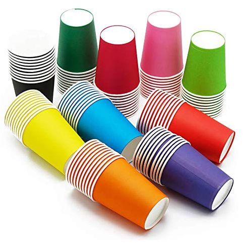 CAILI Lot de 100 gobelet Carton,gobelets en Papier pour fête de Mariage pour Dessin d'enfant,matériel de Bricolage,Verres jetables biodegradables ecologique,Bricolage Fête Vacances(Couleur aléatoire)