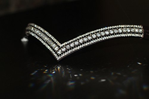 Equipride Schönes Stirnband in V-Form mit glitzernden Kristallen für Dressurzaumzeug, Black Leather, Cob ( 15 )