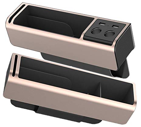 PLOKM 2 x Mittelkonsolen-Organizer, Autositz-Organizer, USB, inklusive 2 Zigarettenanzünder zur Aufbewahrung von Bechern, Brieftaschen, Schlüsseln, Autositz, Lücken-Organizer, Silber