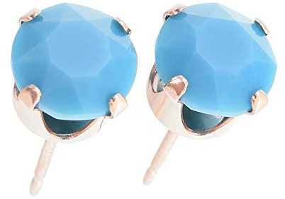 pewterhooter Women Rose Gold Plated 925 Sterling Silver Crystal Stud Earrings (Turquoise)