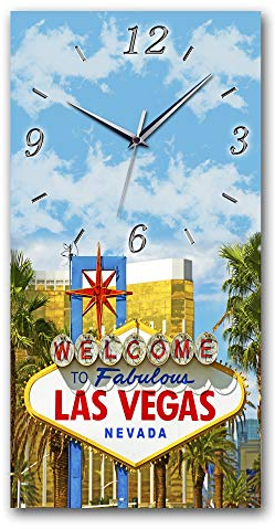 Bilder-Manufaktur BM Funk Quarz Wanduhr Funkwanduhr Funkwanduhren Funkuhr Funkuhren kein Ticken lautlos geräuschlos leise modern ohne Tickgeräusche groß XXL Wohnzimmer Küche Las Vegas Skyline 8019-1