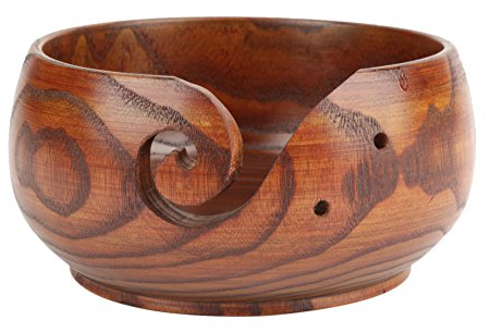 Cikonielf Garnschale aus Holz Handgefertigte Holzgarnschale Woll Schale Wood Yarn Bowl Holzgarnschale mit Löchern und Hakenhalter zum Stricken und Häkeln(13cm)