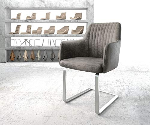 DELIFE Schwingstuhl Greg-Flex Freischwinger flach Edelstahl Mikrofaser Grau Antik Taschenfederkern