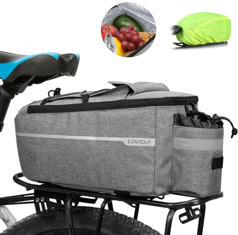 Lixada Kühltasche mit Regenhülle, 29 x 16 x 17 cm, Lunchtasche, Kühltasche, tragbar, Kühltasche, Fahrradwasserflasche, Schwarz/Grau/Blau