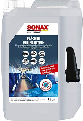 SONAX Flächendesinfektion (5 Liter) zur Reinigung und Desinfektion von Allen harten Oberflächen rund ums Auto. Materialschonend | Art-Nr. 04035050