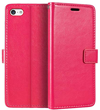Brieftaschen-Lederhülle für iPhone 5C - Rosenrot