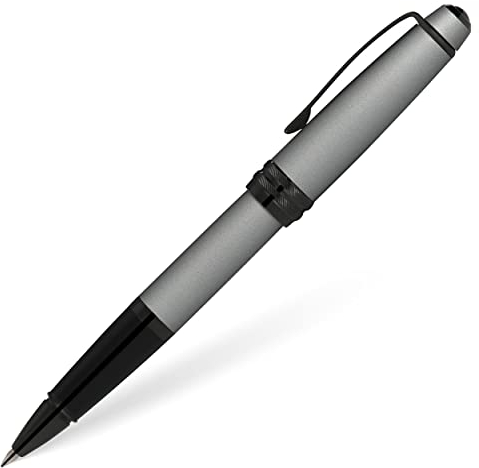 CROSS Bailey Matte Grey Lacquer Rolling Ball Pen with polished black PVD appointments