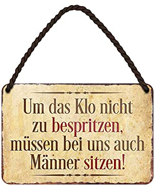 Toilettenschild mit witzigen Spruch - sehr nützliches und dekoratives Hinweisschild für WC Toilette Gästeklo Badezimmer - Metallschild mit Saugnapf und Kordel zur einfachen Befestigung - 18x12cm