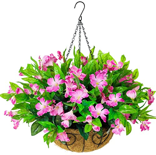 Fiori artificiali da appendere, per esterni, interni, piante, azalea di seta in cestino per giardino, cortile, decorazione per interni (rosa)