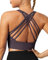 QUEENIEKE Sport BH Damen Ohne Bügel Gepolstert Mittlerer Stark Halt Yoga Bra Gekreuzt Rücken Bustier Sport Top Fitness Lauf Joggen Free to Be Bra Farbe Dunkellila B Größe XS