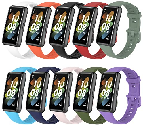 SenMore 10 Piezes Correas Compatible con Huawei Band 7, Coloridos Suave Silicona Transpirable Impermeable Pulseras de Repuesto para Huawei Band 7.