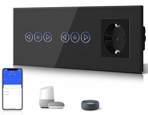 BSEED Enchufe Europeo Normal Simple (Sin WIFI) con Doble 1 Gang 1 Vía (Se Requiere Conductor Neutro) Interruptor de Pared con Atenuador Táctil WIFI Enchufes de Lámpara de Pared Schuko Negro