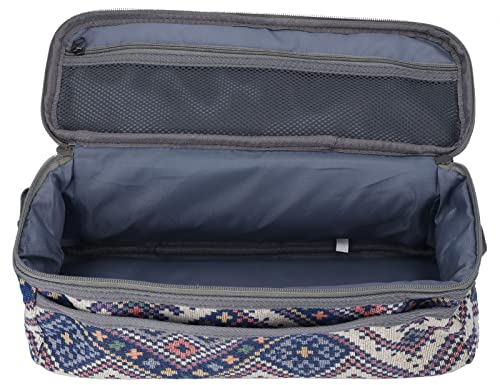Camping Travel Cooking Utensils Organizer, Widened Design Oxford Cloth National Style Camping Utensils Storage Bag Large Capacity for BBQ Blue Embroidery