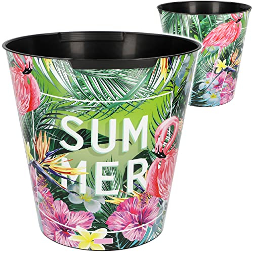 alles-meine.de GmbH Papierkorb/Behälter Flamingo - Blumen & Blüten 10 Liter - wasserdicht - aus Kunststoff - Ø 28 cm - Spielzeugkorb/Popcornschüssel/großer Mülleimer Ei..