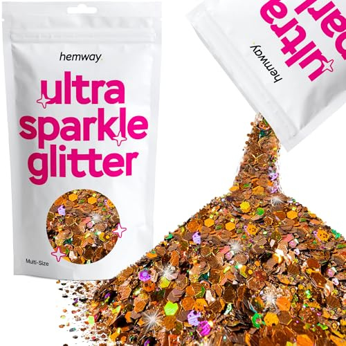 Hemway Ultra Sparkle Glitter Bronze Brown Holographic 100g Multi Size | Glitter for Arts & Craft, Makeup, Nail Art, Crafting, Card Making, Sparkle Decoration