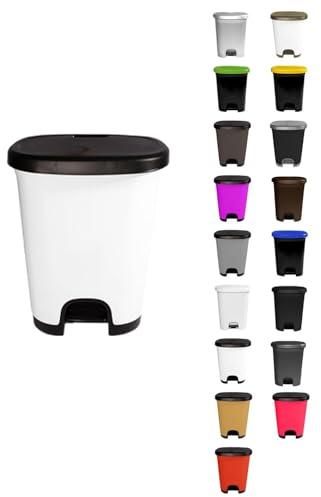 JARDIN202 - Cubo basura plástico moderno | Apertura con pedal | Cubo reciclar | 27 litros (Negro - Blanco)