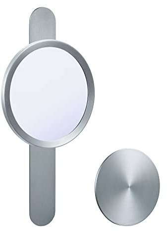 DEUSENFELD KM10EG - Echt Edelstahl Magnet Kosmetikspiegel mit 2 selbstklebenden Wandplatten, Klebespiegel, magnetisch abnehmbar, Ø15cm, 10x Vergrößerung, matt gebürstet