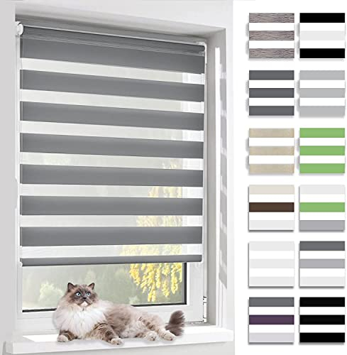 BelleMax Doppelrollo Klemmfix ohne Bohren & mit Bohren, 100x200cm(BxH), Dunkelgrau, Duo Rollo, Sonnenschutz lichtdurchlässig Blickdicht, Klemmrollo Fensterrollo, Rollos für Fenster und Tür