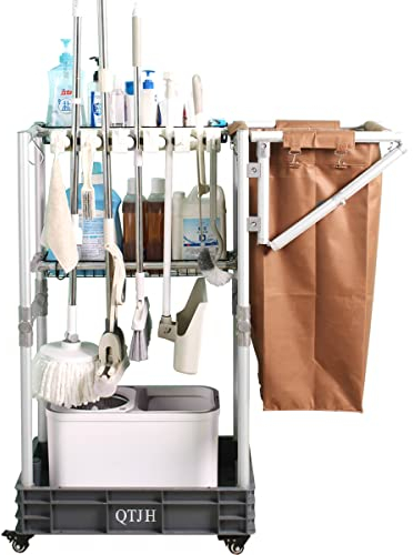 QTJH Janitorial cart Housekeeping cart Cleaning Cart on Wheels Housekeeping Caddy with Shelves
