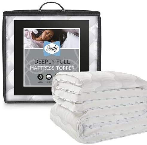 Sealy Deeply Full Mattress Topper - Soft Luxury Thick Mattress Pad with Premium Hollowfibre Fibadown Fibres, Breathable Mesh Sides and Elasticated Straps Designed to Transform Your Mattress, King
