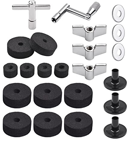 Jikoiuty 23Pcs Cymbal Replacement Accessories Drum Parts with Cymbal Stand Felts Drum Cymbal Felt Pads Include Wing Nuts