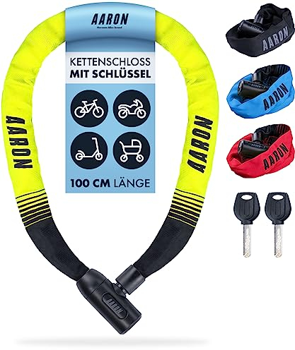 AARON Lock One Fahrradschloss mit Schlüssel, Kettenschloss aus Stahl und hoher Sicherheitsstufe | Schloss für für E-Bike, Mountainbike, Trekkingrad, Tourenrad, Rennrad in gelb