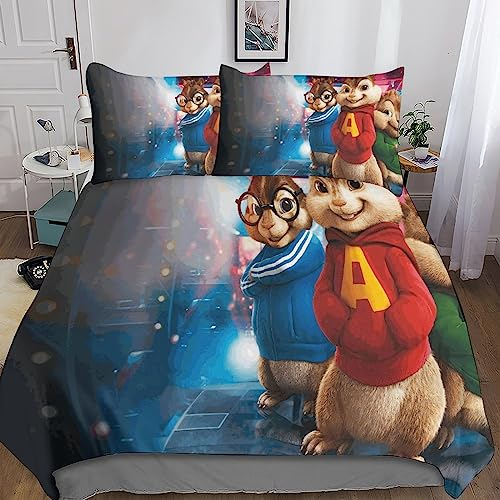 BARDYS Alvin and The Chipmunks Bettwäsche Set Mit Weiche Mikrofaser,Kinder Jugendliche Erwachsene 3D Gedruckte Bettbezüge Weiche Bettbezug Und Mit Reißverschluss Kissenbezug King(220x240cm)