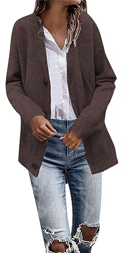 Cárdigan de punto para mujer, chaqueta ligera con botones, informal, monocolor, manga larga, elegante, cuello en V, punto frontal abierto