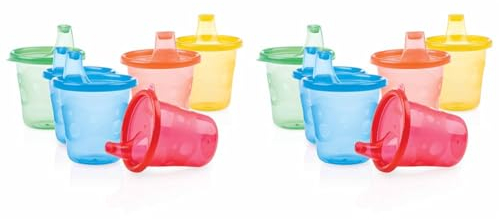 Nuby Pick Nick Trinkbecher Set mit Deckel, 6er Set, 210 ml, farblich sortiert, 9 Monate, 6 Stück