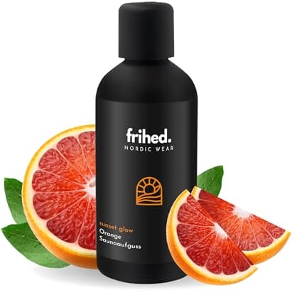 frihed.® Sunset Glow - Infusion pour sauna - Huile d'orange hautement concentrée - Rafraîchissant - Parfum longue durée - Bouteille en verre de 100 ml - Fabriqué à Lunebourg
