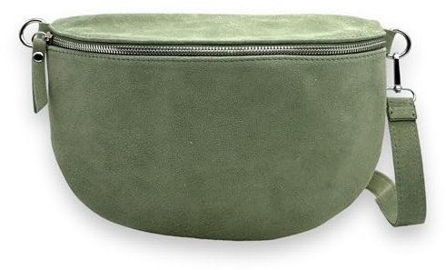 Wildleder Bauchtasche Damen XL Crossbody Bag Velours Gürteltasche Hüfttasche Bodybag Schultertasche Silberner Reißverschluss (Mintgrün)