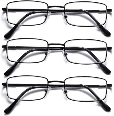 SKYWAY 3 Pack Lesebrille für Herren, Metallrahmen Blaulicht Blockierende Brillen, Leichte Blendschutz-Computerspielleser (Schwarz, 2.0)