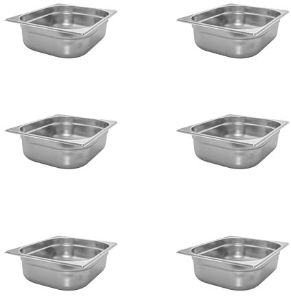 AcMax 6 Stück GN 1/2 Gastronormbehälter GN-Behälter Gastronorm Edelstahl 6,5 Liter Tiefe 100mm