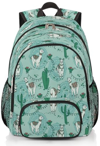 TropicalLife Alpaka-Rucksack, Kaktus, Boho-Rucksack, Mehrzweck-Rucksack für Kinder, Mädchen, Jungen, Männer, Frauen, 18,4 l, Alpaka-Rucksack, Schule, Büchertasche, lässiger Laptop-Tagesrucksack,