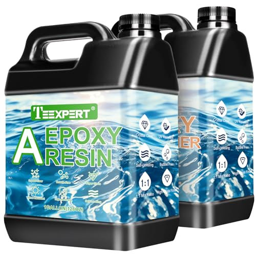 Teexpert 2 Gallone Hochglanz Epoxidharz Set, Klares Selbstnivellierendes Blasenfreies Epoxy Resin, 1:1 Mischung Epoxidharz mit Härter für Schmuck, Formen, Wohnkultur, Untersetzer, Ornamente