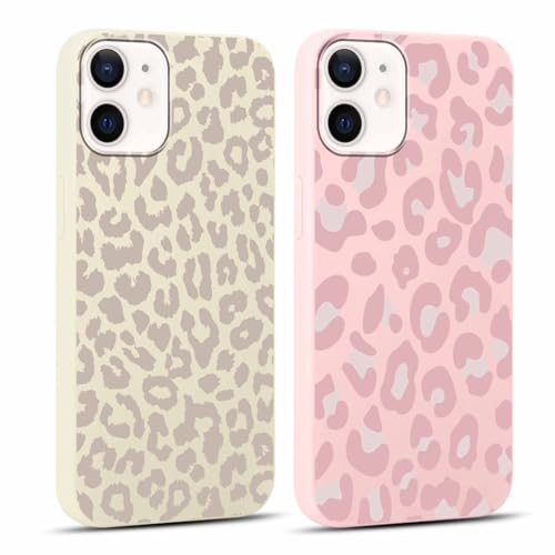 Foonary 2 Stück Handyhülle für iPhone 12 Mini 5,4 Hülle Leopard Muster Design Aesthetic Muster Mädchen Case Cover Weich Silikon Flexibel TPU Stoßfest Schutzhülle für iPhone 12 Mini,Beige