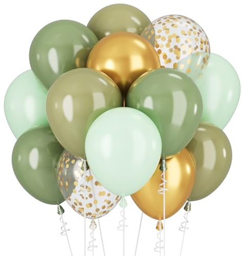 Luftballons Grüne Gold Ballons Salbeigrün Metallisch Gold Luftballon Gold Konfetti 60STÜCK 12ZOLL Olivgrün Helium Latex Ballon für Dschungel Geburtstag Party Dekorationen Safari Tiere Wilde Tropisch