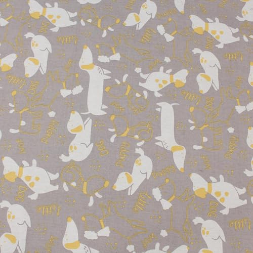 Kinderstoff Hunde Taupe – Stoff Meterware 280 cm breit – Baumwollmischgewebe mit Hundemotiv – robust, pflegeleicht & vielseitig für Vorhänge, Kissen & Deko