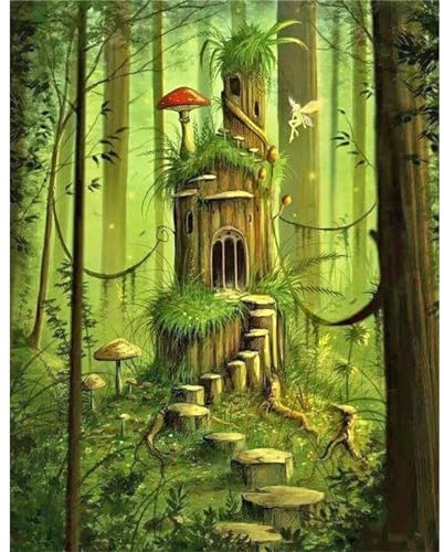 Malen nach Zahlen Erwachsene,Baumhaus DIY Digital Ölgemälde Kits für Kinder Anfänger auf Leinwand mit Pinseln und Acrylpigment Ohne Rahmen für Home Wall Decor 55x70cm