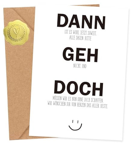 Sugeru A6-Abschiedskarte Kollegen mit Umschlag | Abschiedsgeschenk Kollegen, Karte Abschied Kollege, liebevolle Karte zum Ruhestand, Lustige Abschiedskarte, Geschenkidee für Kollegen zum Abschied (D)