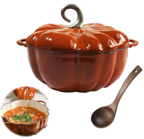 Kürbis Gusseisen Topf in Kürbisform - 4 qt Schmortopf mit Deckel, 3,7L Kochtopf, Pumpkin Pot